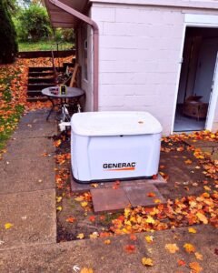 Generac standby generator on a backyard pad in Plattsburgh, NY