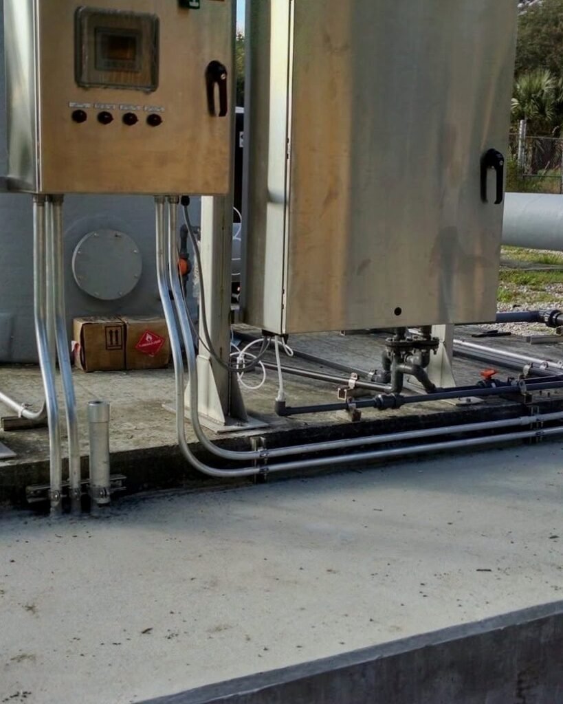 Row of disconnect switches on a pad at a commercial site in Plattsburgh, NY