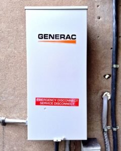 Generac generator and transfer switch box on the outside of a home in Plattsburgh, NY
