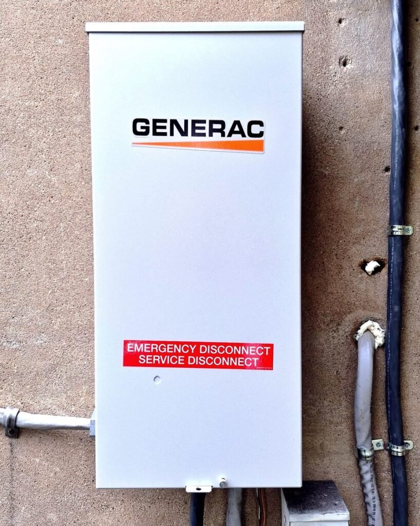 Generac generator and transfer switch box on the outside of a home in Plattsburgh, NY