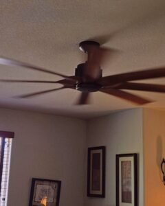Large modern ceiling fan hanging in a living space in Plattsburgh, NY