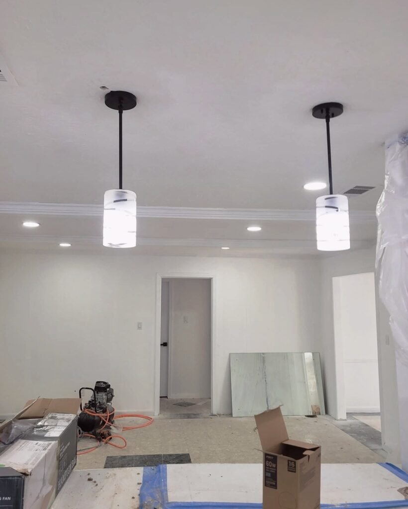 Modern pendant lights hanging over a kitchen in Plattsburgh, NY